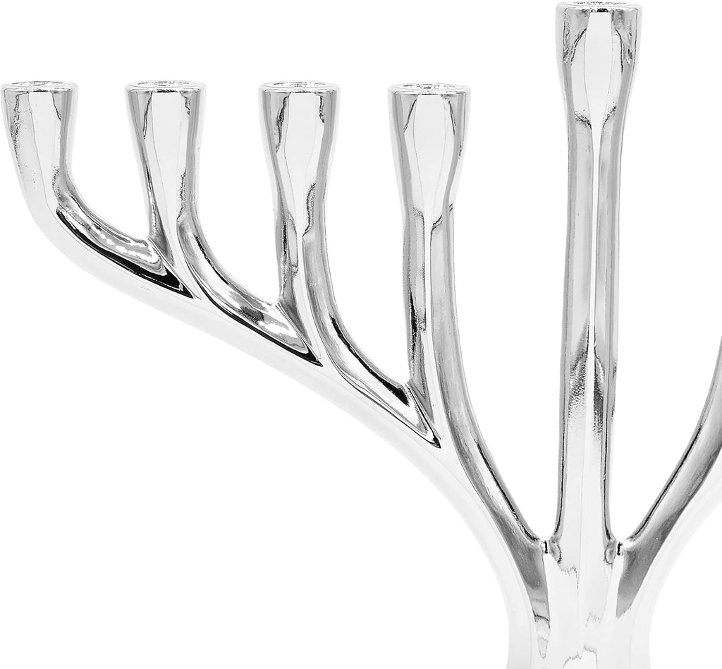 Silver Contemporary Hanukkah , Full-Size 9" Inch Polished, Non-tarnishing, Holds Most Hanukkah Candles