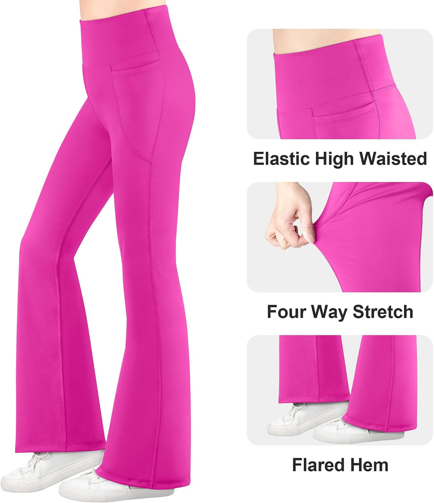 Girls Flare Leggings with Pockets, High Waisted Bootcut Pants