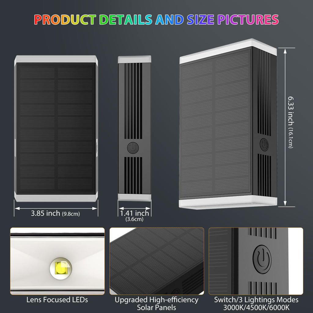 Solar Lights Outdoor, 8 Lighting Modes Dusk to Dawn Lighting Wall Sconce IP67 Waterproof Up and Down Solar Wall Light