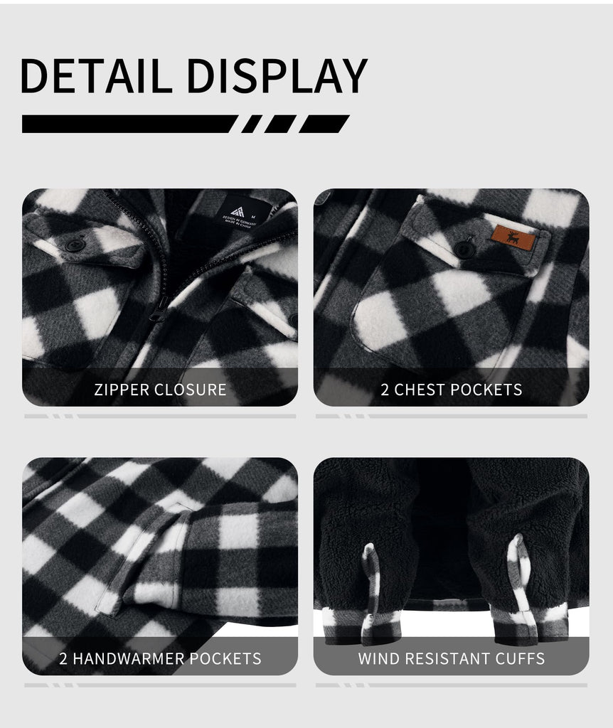 Boys Flannel Jacket Zip Up Fleece Hoodie Kids Plaid Sweatshirt