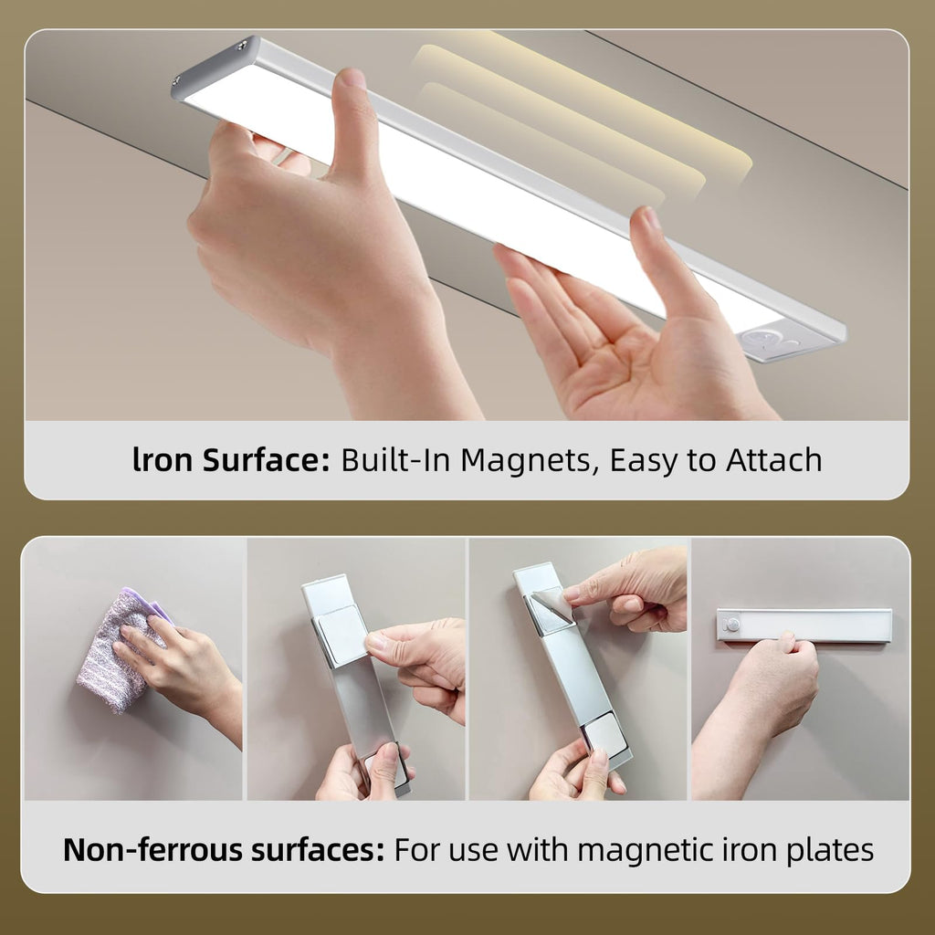 4 Pack Under Cabinet Lighting, Rechargeable Motion Sensor Light Indoor, Wireless Dimmable Magnetic Closet Lights, 32