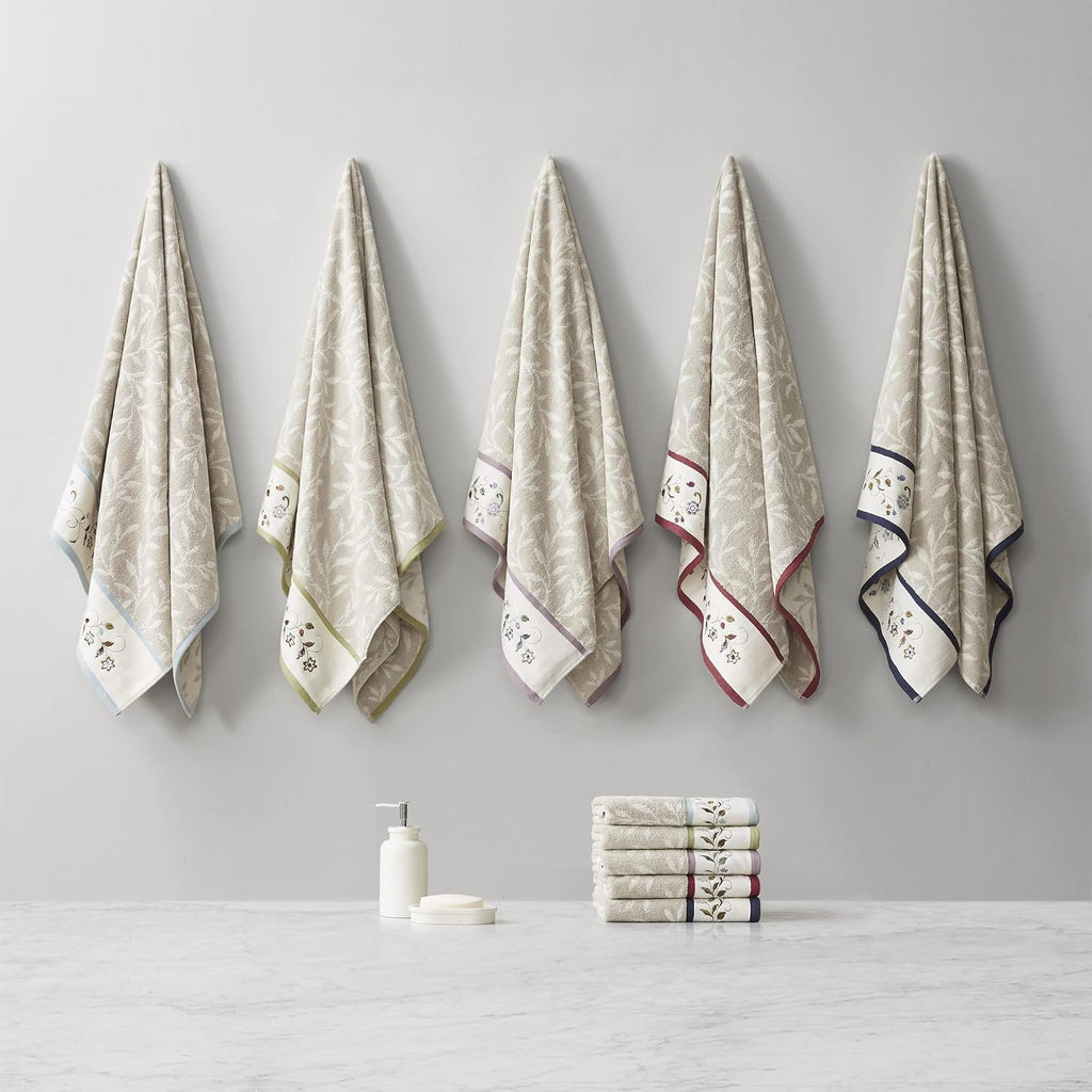 Park Serene 100% Cotton Bath Towel Set Luxurious Floral Decorative Towels Embroidered Cotton Jacquard Design Soft