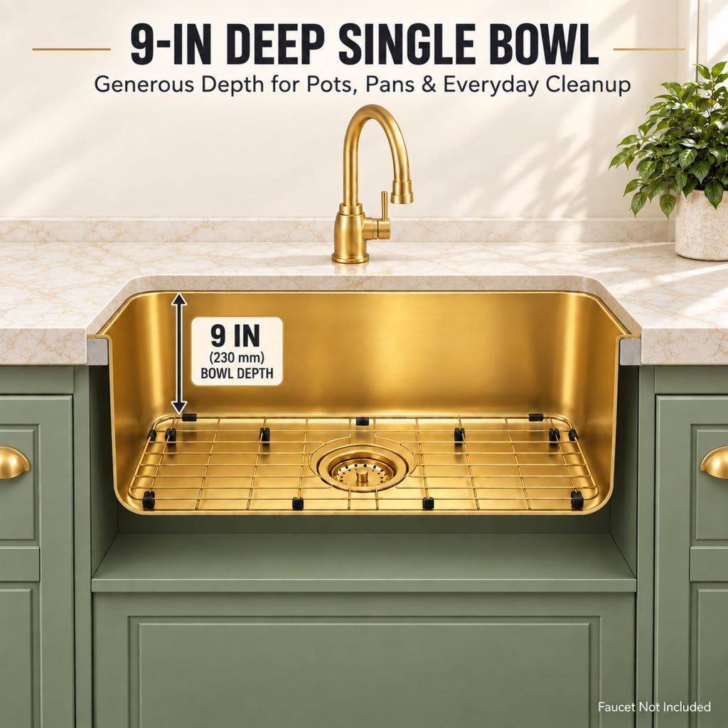 Gold Kitchen Sink, 30 Inch Stainless Steel Undermount Sink
