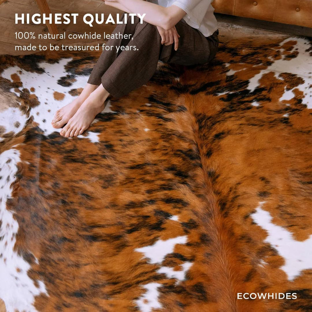 100% Genuine Brazilian Cowhide Rug - One-of-a-Kind Tricolor - Luxury Cowskin Leather Area Rug 7 x 6 feet
