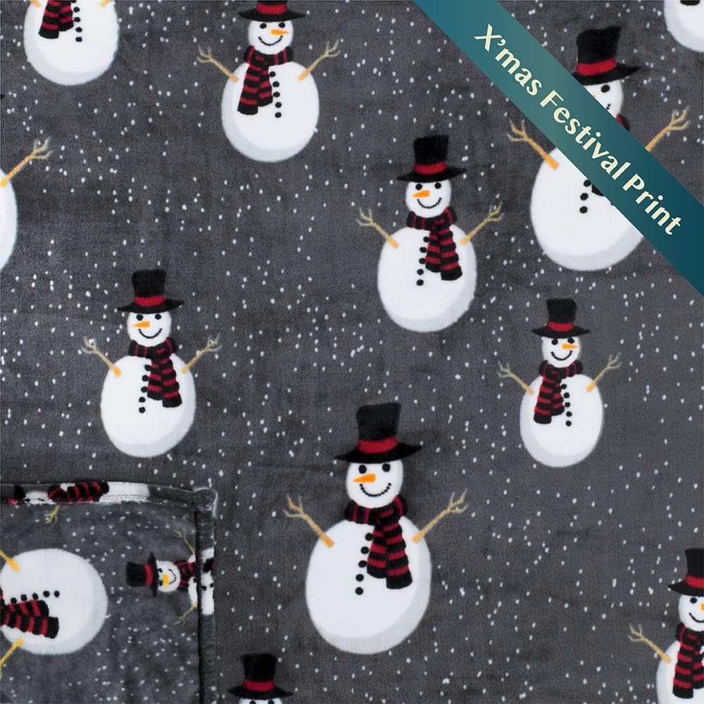 Christmas Snowman Throw Blanket | Grey Christmas Fleece Blanket | Soft, Plush, Warm Winter Cabin Throw, 50x60 (Grey