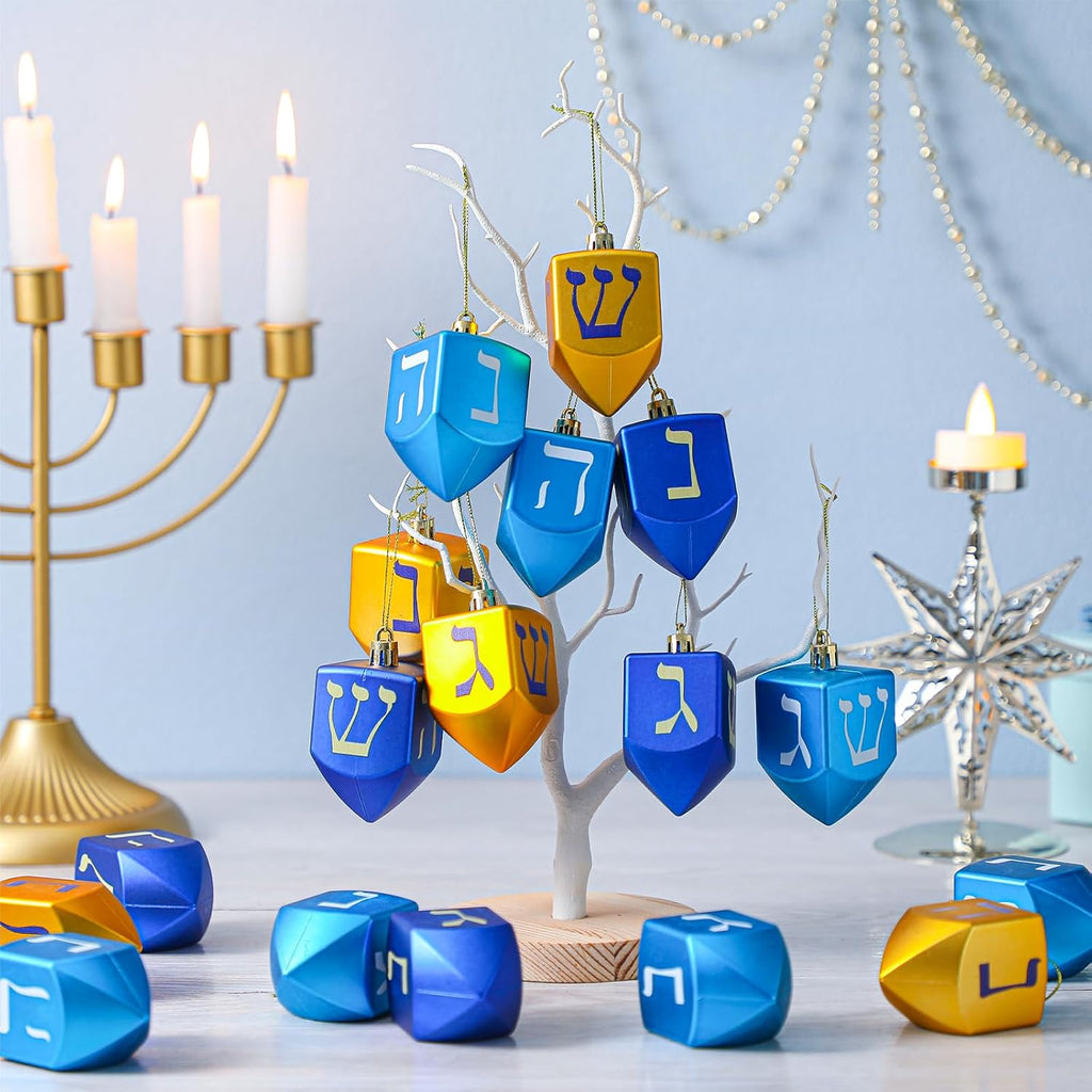 Hanukkah Hanging Ornaments for Tree Jewish Dreidel Ornaments Small Hanukkah Chanukah Dreidel Tree - Set of 24