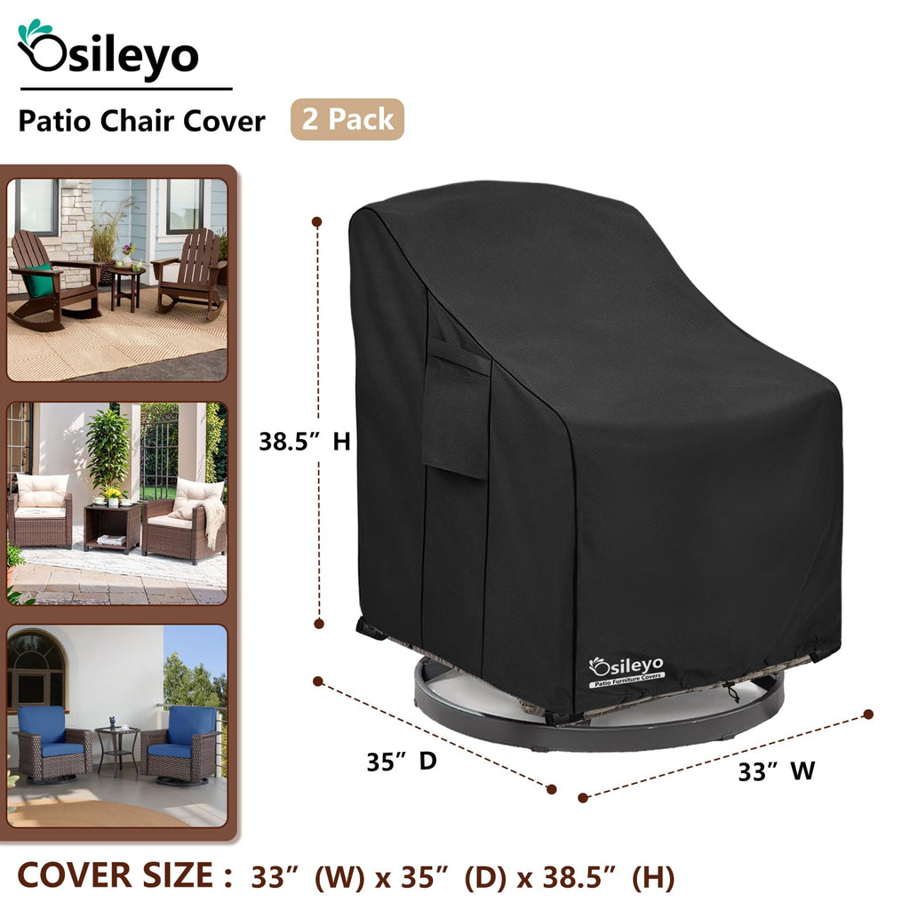 2 Pack, Swivel Lounge Chair Cover, Waterproof Heavy Duty Patio Furniture Covers for Outdoor Swivel Lounge Chair(33 W x
