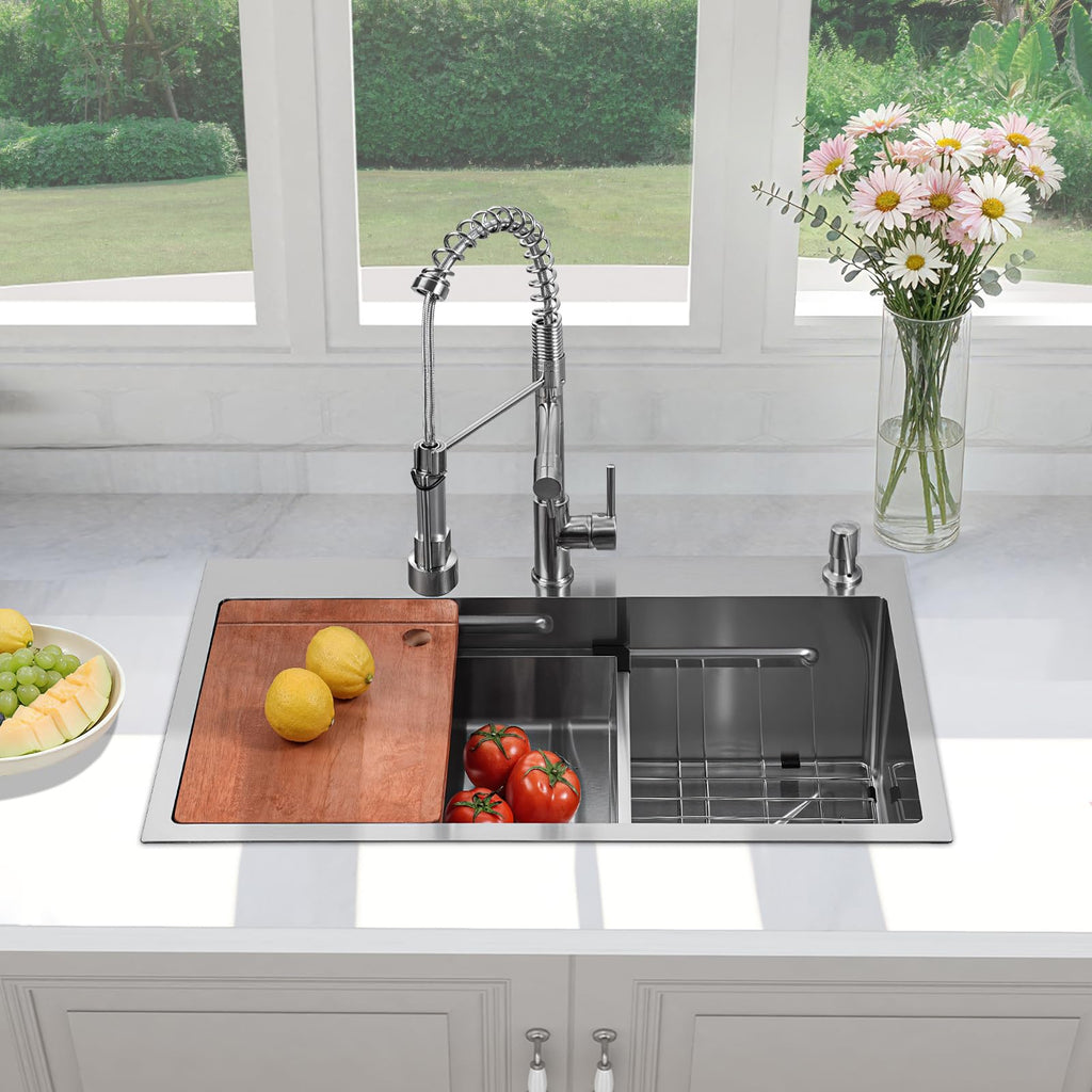 Kitchen Sink 30 Inch Drop Sink With Faucet Modern Stainless Steel Sink Top Mount Workstation Single Bowl Kitchen Sinks