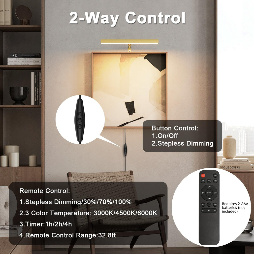 4W Plug in Picture Light for Paintings with Remote Control, 12" LED Art Display Lighting for Gallery, Dartboard