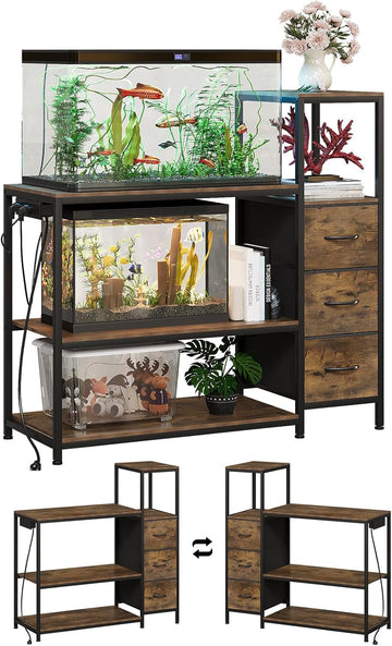 20-29 Gallon Aquarium Stand with Drawers & Power Outlet, Brown