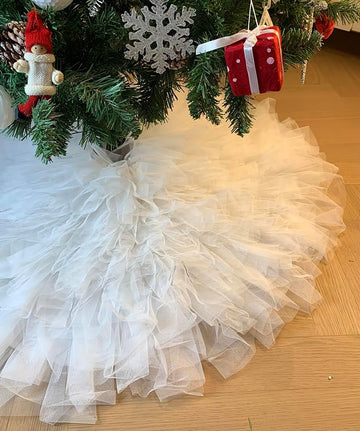 60 Inch Fluffy Tulle Christmas Tree Skirt Vintage and Elegant Design Perfect Decorations White