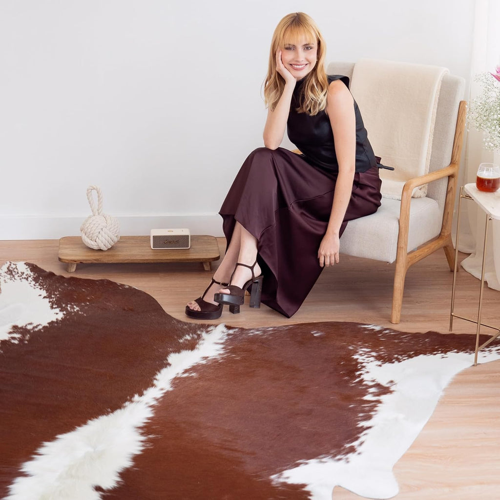 100% Genuine Brazilian Cowhide Rug - Hereford - Luxury Cowskin Leather Area Rug Décor 7 x 6 feet
