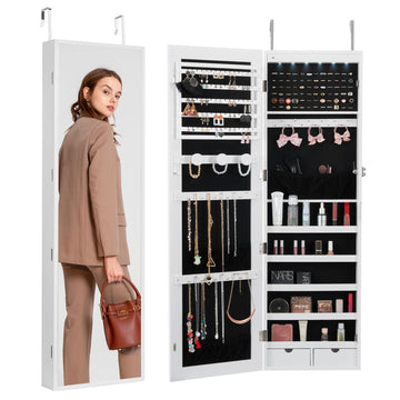 Mirror Jewelry Cabinet, with LED Interior Lights and Velvet Lining