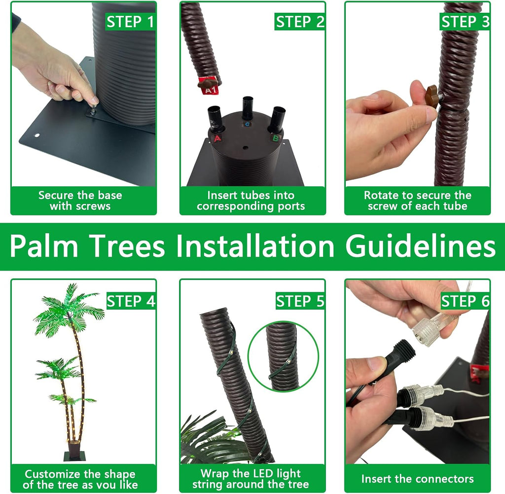 6FT Lighted Artificial Palm Tree with Three Trunks and Upgraded 260 LED Lights - Outdoor/Indoor Use