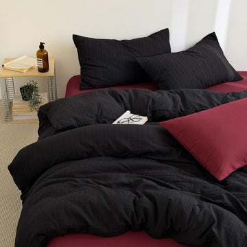 Retro Black Striped Duvet Cover 3 Pieces Textured Bedding Set