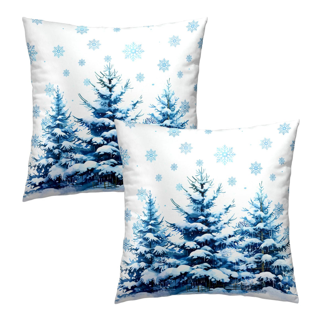 Snow Pine Trees Pillow Covers Set of 2 - Winter Snowflake Xmas Tree Blue White Throw Pillow Covers Couch Christmas
