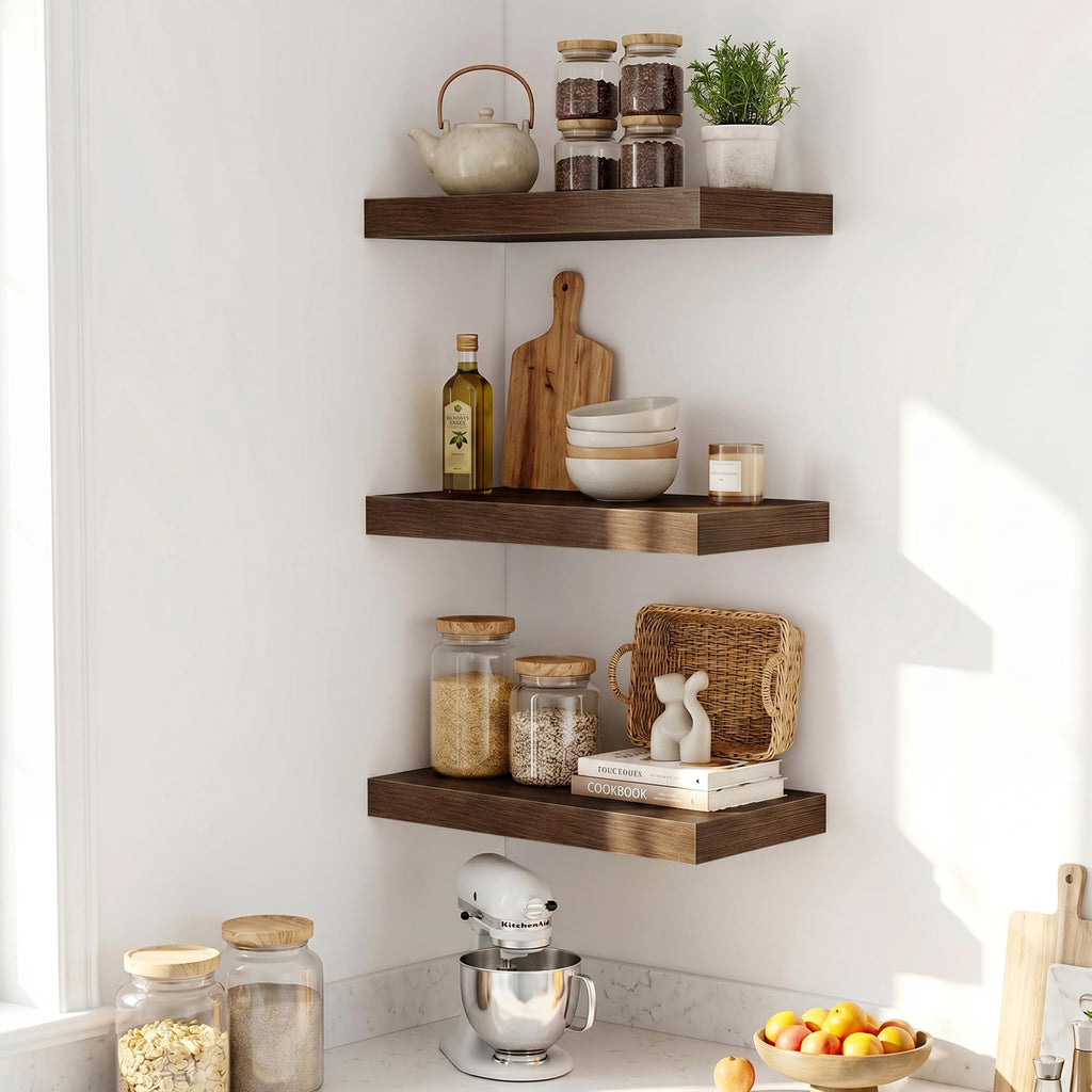 Wood Floating Shelves 20 Inch, 10 Inch Deep Shelves Wall Mount, Wall Shelves with Invisible Bracket, 20" Floating