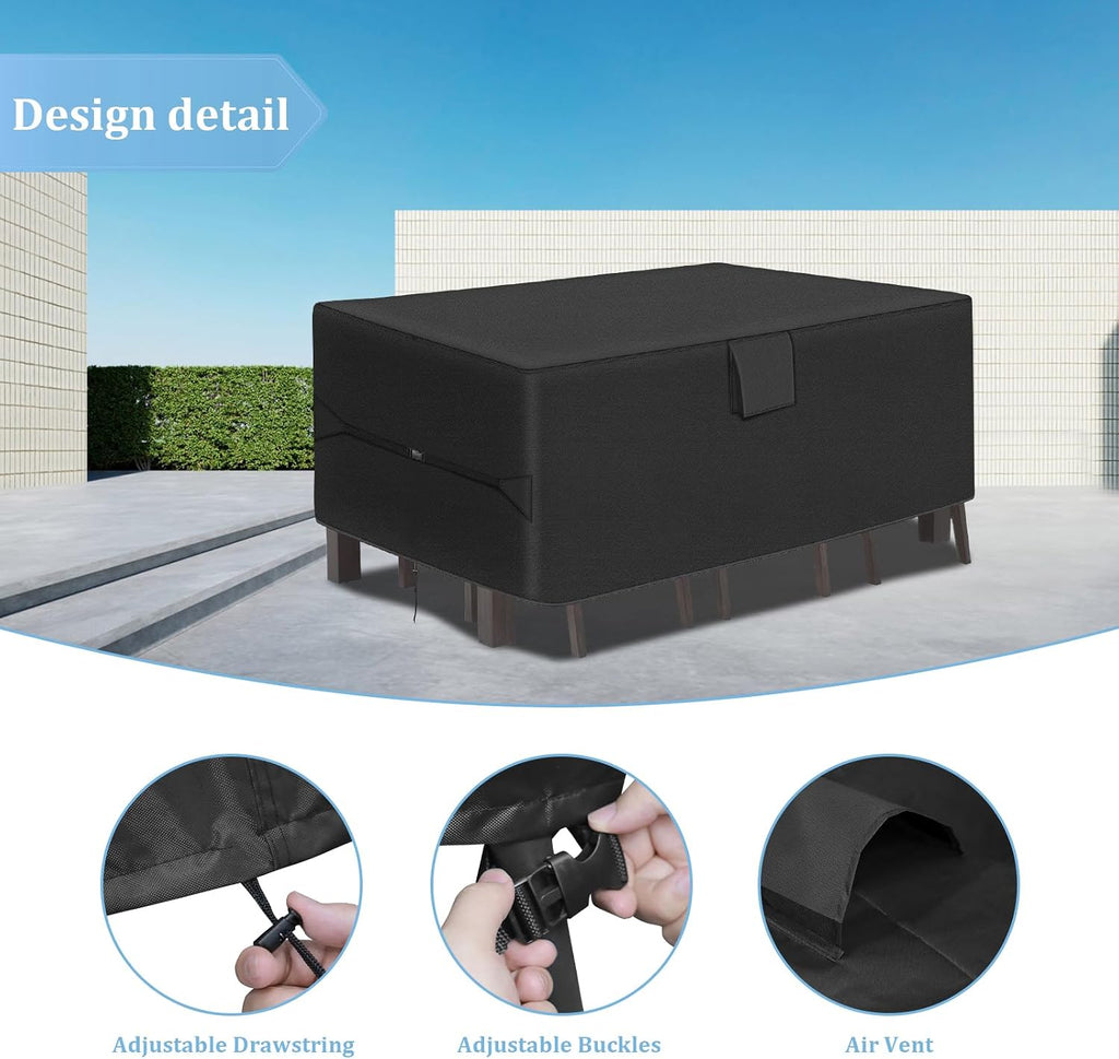 Patio Furniture Covers - 600D Heavy Duty Waterproof Rectangle Table Cover, Lawn Furniture Set Covers for Outside