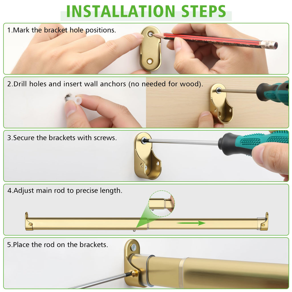 Oval Closet Rod for Hanging Clothes 18.2 to 31 Inch, Includes End Supports, Adjustable Wardrobe Tube, Heavy Duty