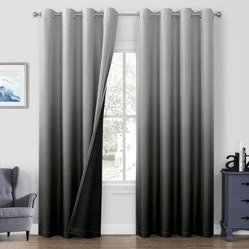 Black 100% Ombre Blackout Curtains, 52 X 84 Inches Long Room Darkening Gradient Light Blocking Thermal Insulated