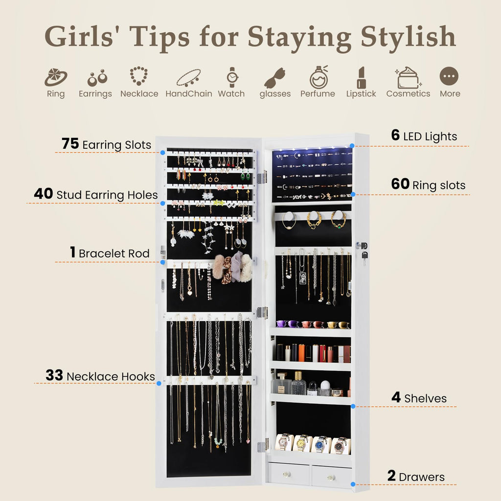 6 LEDs Jewelry Armoire Cabinet with 47.2" Full Length Mirror