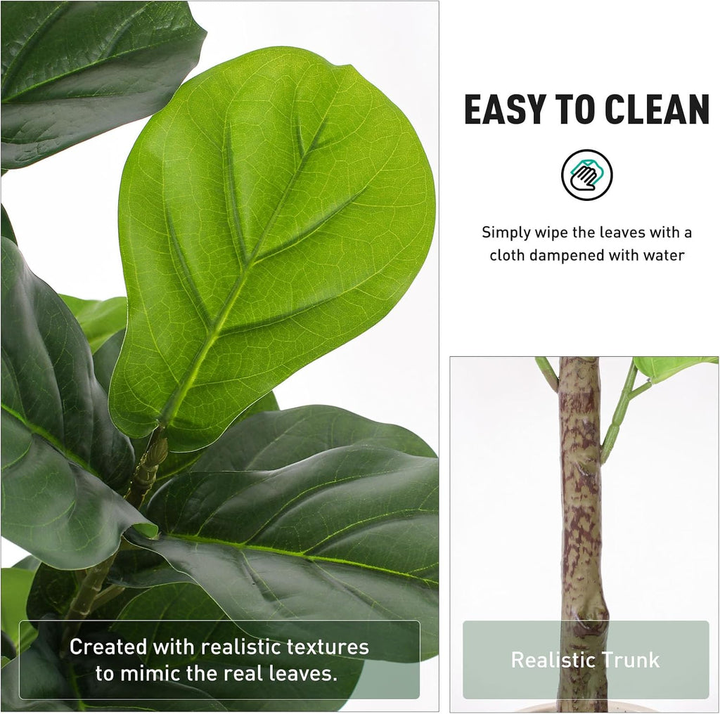 Artificial Fiddle Leaf Fig Tree 7FT with Planter Faux Trees Indoor Tall Artificial Tree, Stable Base, 128 Realistic
