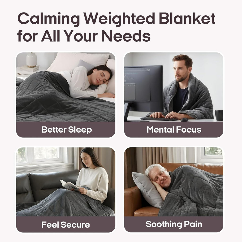 Royal Posh Velvet Weighted Blanket for Adults, 60"x80" 15lbs | Grey, Dual Sided Cozy Fluffy Heavy Blanket, Soft