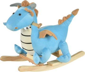 Kids Plush Ride-On Rocking Horse Toy Dinosaur for18-36 Months Blue