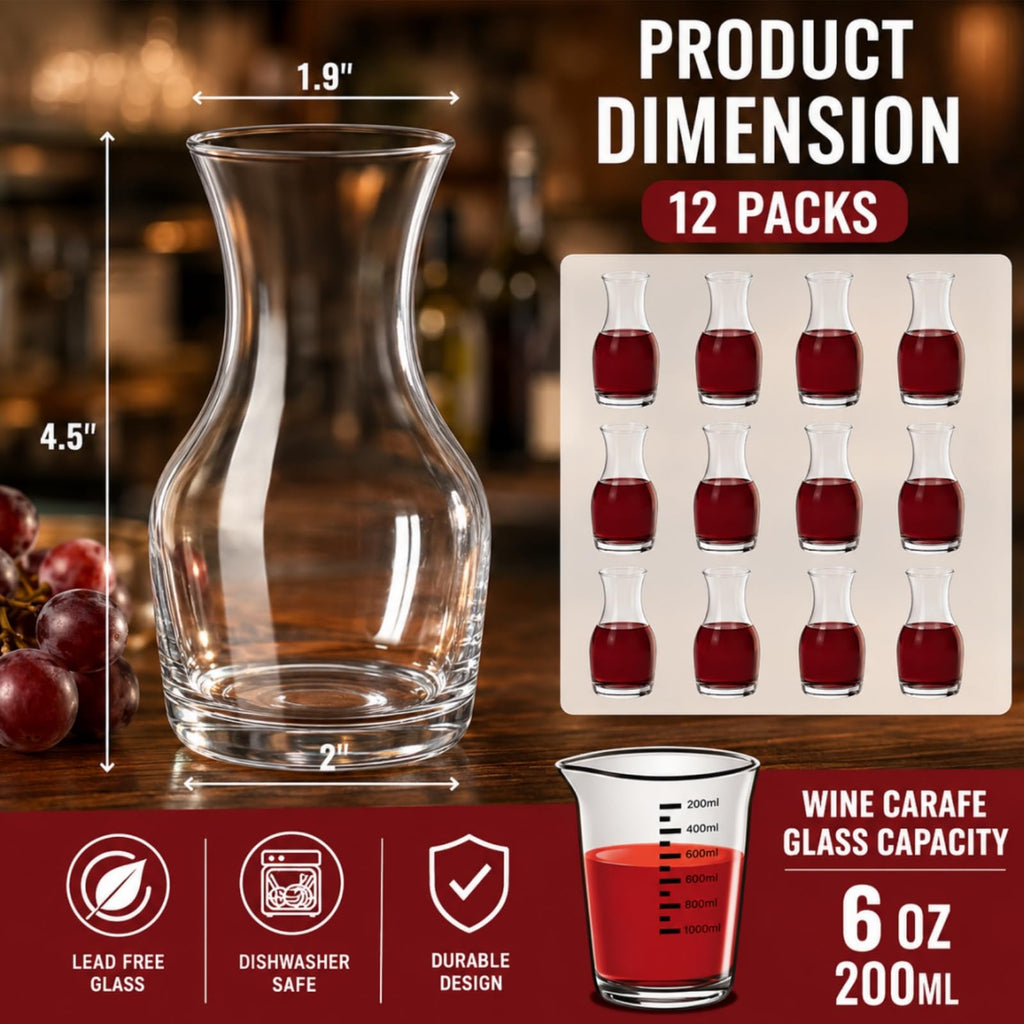 12 Pack Wine Carafe Glass, 6 Oz Single Serving Mini Decanters