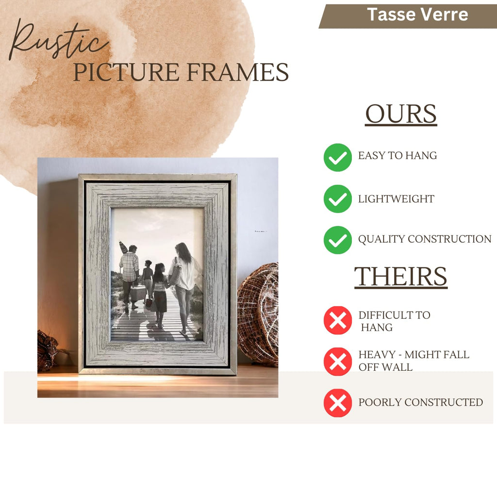 5x7 Rustic Picture Frames 3-Pack, Distressed Farmhouse-Style Table Frame, Brushed Industrial Silver Metal Look Frame