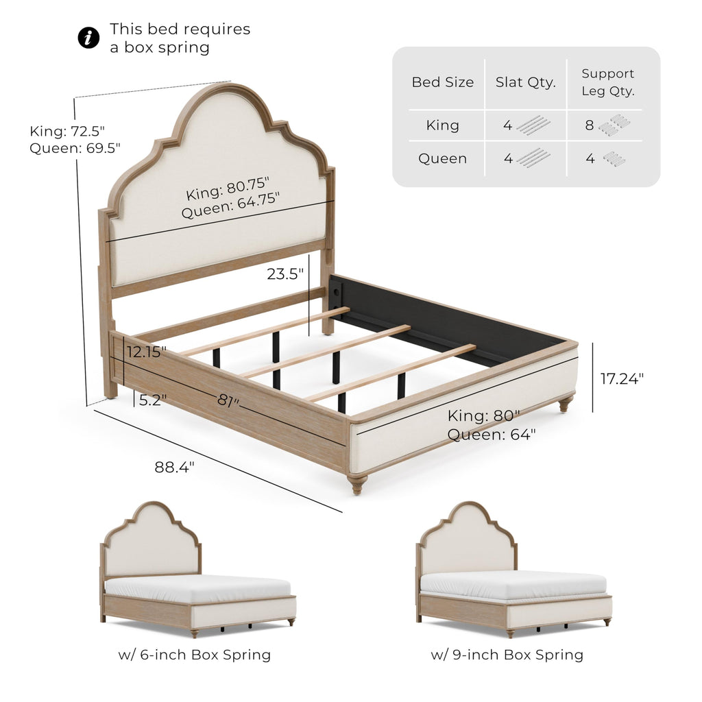 Weile Art Deco Solid Wood 88-inch Panel Bed with Upholstered Headboard and Footboard, Box Spring Required, Guest