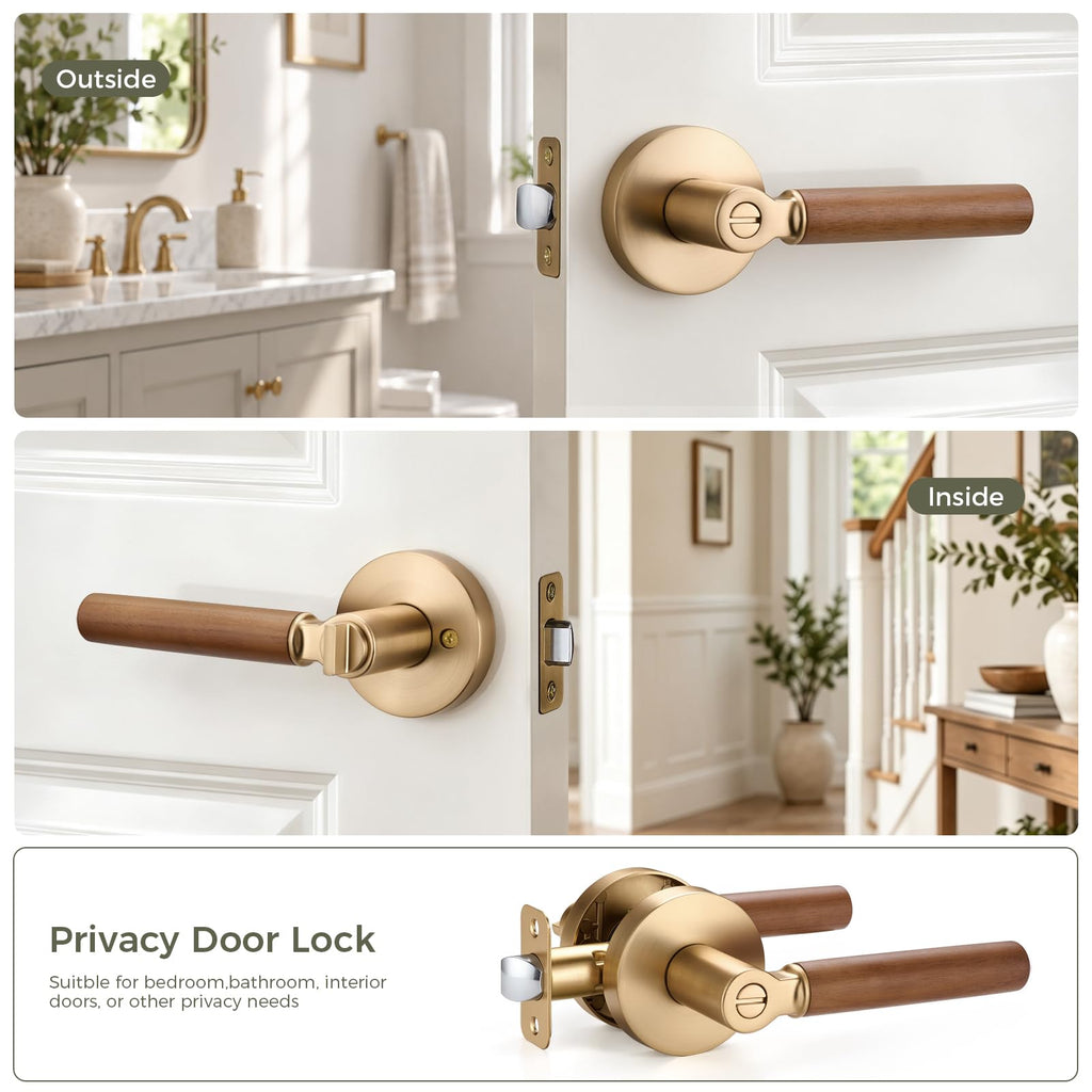 Walnut Wood Privacy Door Lever (1 Pack, Champagne Bronze)