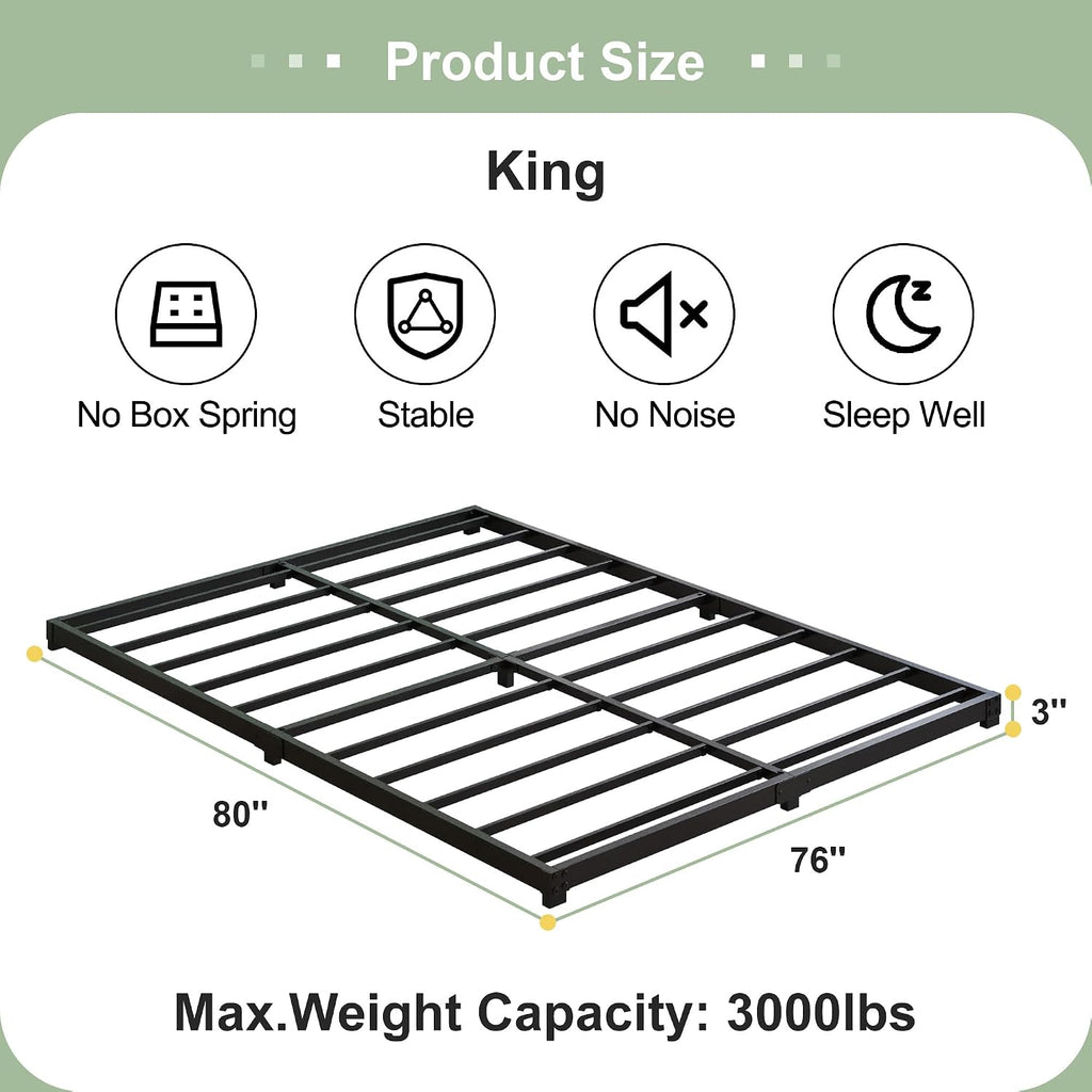 3 Inch Low Profile Bed Frame Heavy Duty Floor Platform