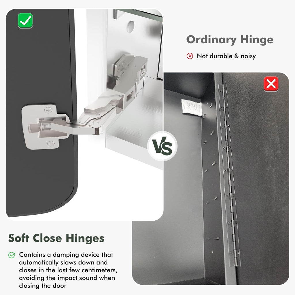 WallByond Bathroom Medicine Cabinet with Mirror, 16x24 Inch Black Recessed Medicine Cabinet with Round Corner