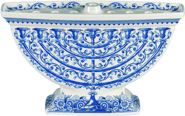 Judaica - Artistic Floral & Vine Design, Hanukkah Candle Holder with Judaic Manuscript Motifs, Holiday Centerpiece