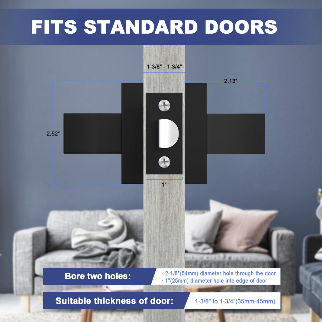 Passage Door Lever, 4 Pack Matte Black Interior Door Handles and Closet, Heavy Duty Square Interior Keyless Door