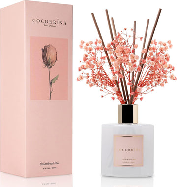 Premium Reed Diffuser Set with Preserved Baby's Breath & Cotton Stick Sandalwood Rose | 6.7oz Scent Fragrance Oil