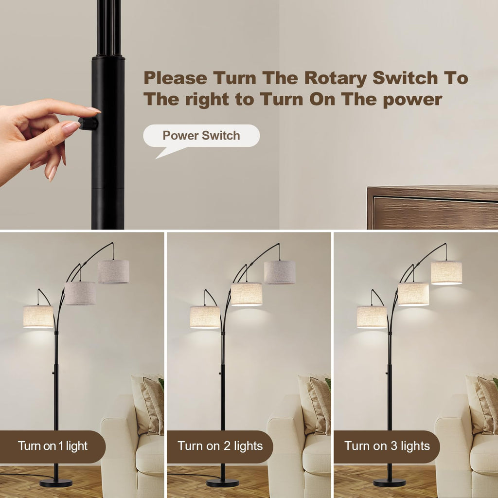 Arc Floor Lamp with Remote, 3 Light Floor Lamp Bright Lighting, 3 Color Temperature, Dimmable Tall Standing Lamp, Mid