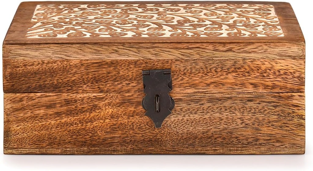 Jewelry Boxes Mango Wood Tree of Life Engraving Jewellery Box for Women-Men Jewel | Home Decor Accents (8" X 5" X 3")