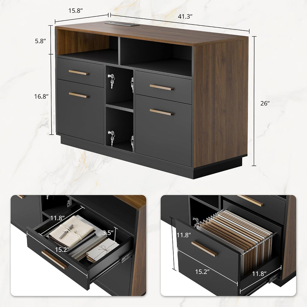 4 Drawer File Cabinet with Lock, Filing Cabinet | Office Credenza with File Drawers, Fits A4/Letter Size, Printer