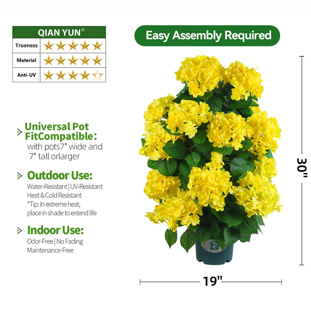 Faux Hydrangea Tree 30" Tall (2 Pack), Artificial Hydrangea Plant in Pot with Yellow Flowers, Realistic Hydrangea