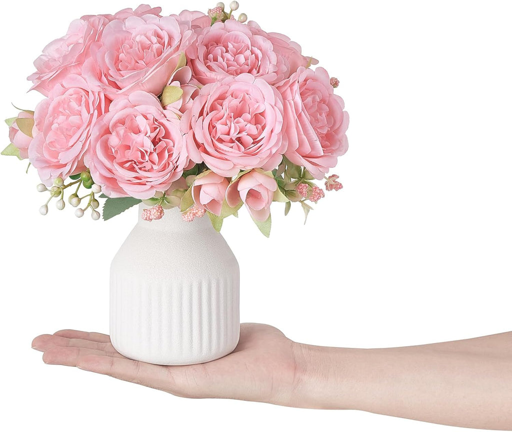 Fake Flowers with Vase 9" Pink Artificial Flowers Coffee Table Decor