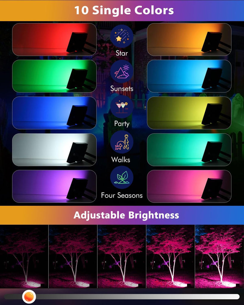60W RGB LED Flood Lights Outdoor 6000LM Color Changing Floodlights | Dimmable Timing Memory IP66 Waterproof Wall
