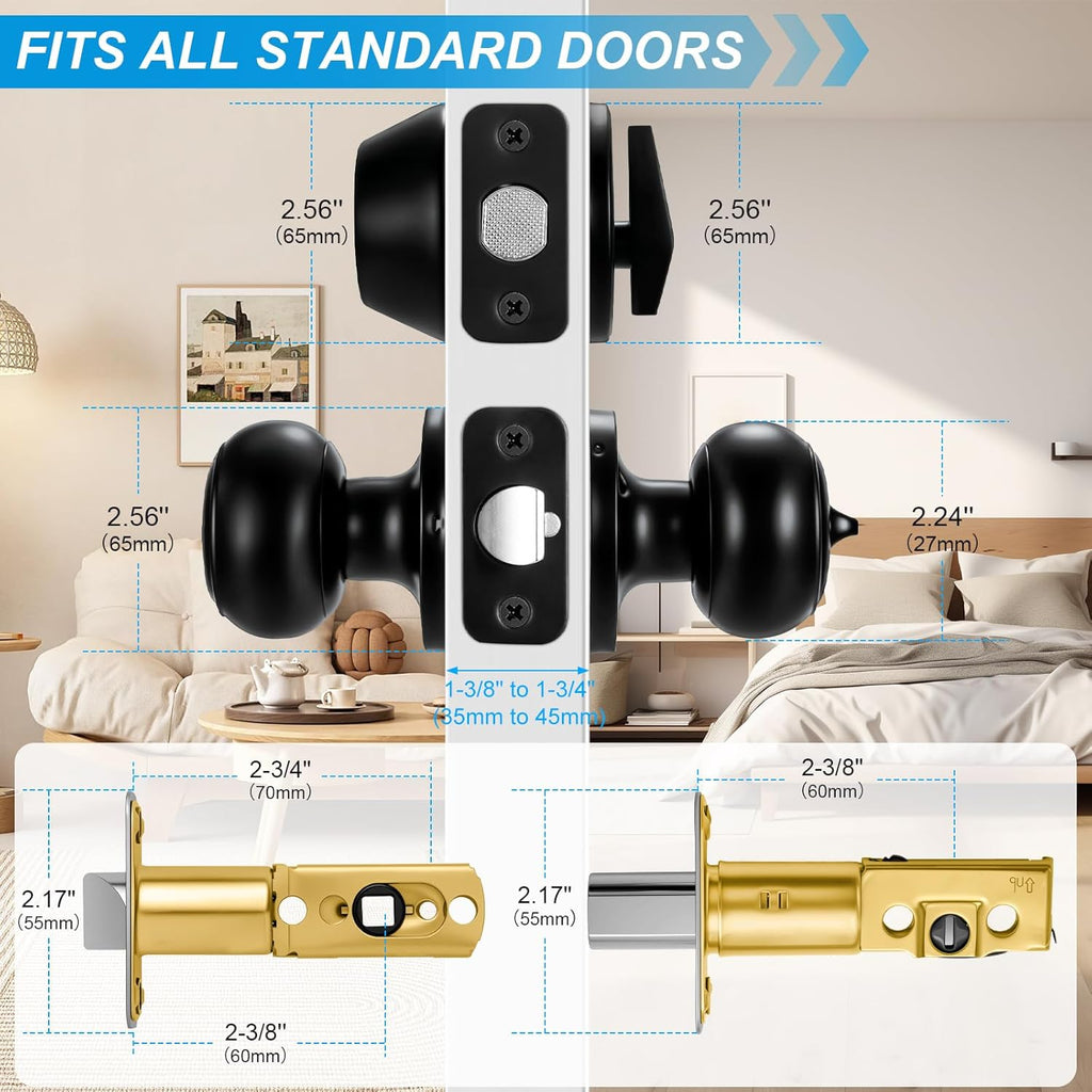 5 Pack Front Door Lock Set Matte Black,Exterior Door Lock Set with Deadbolt,Single Cylinder Deadbolt Lock and Door - Door Knob
