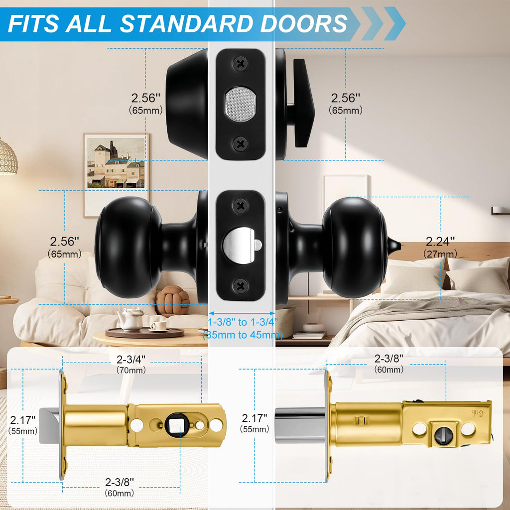 2 Pack Front Door Lock Set Matte Black, Exterior Door Lock Set with Deadbolt, Single Cylinder Deadbolt Lock and Door
