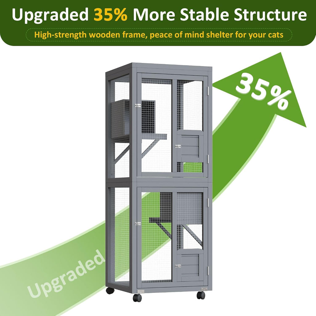 64Inch Catio Outdoor Cat Enclosure, Large Cat House Cat Patio, Grey