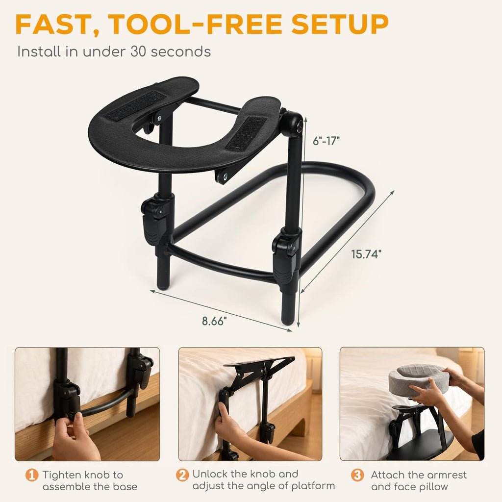 Massage Headrest for Bed, Adjustable Bed Face Cradle Holder with Armrest