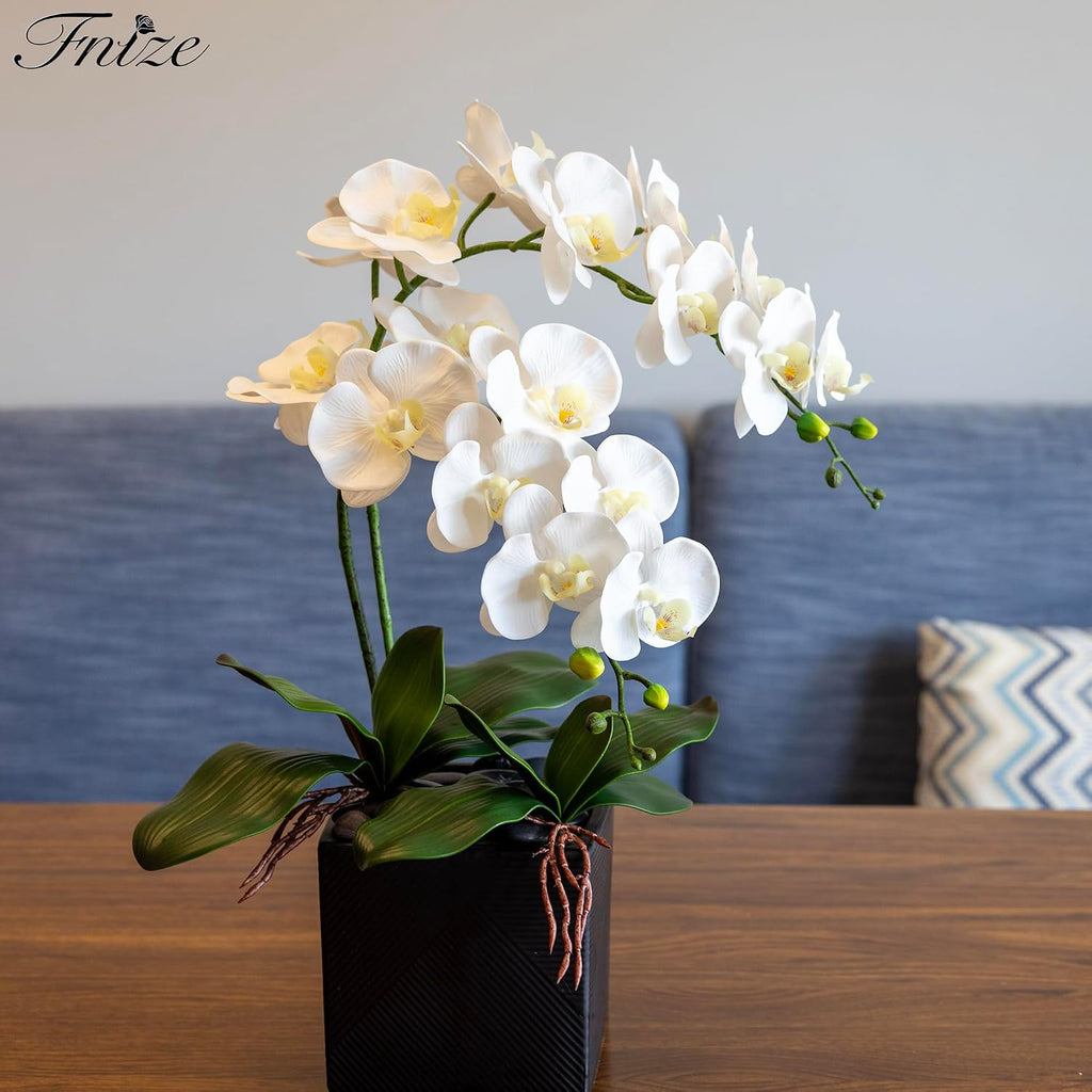 Orchid Stems Artificial Flowers Real Touch Latex White 38 Inch - Set of 2