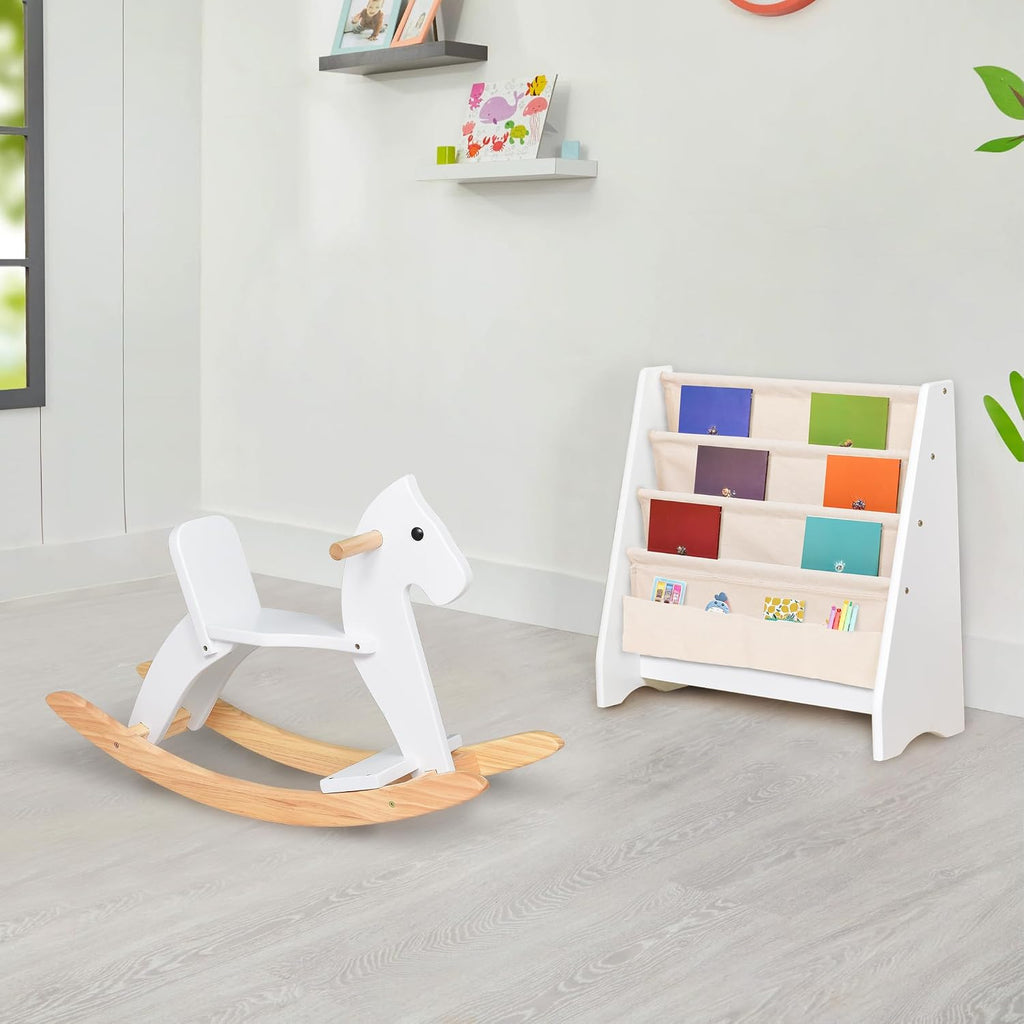 Wooden Rocking Horse Baby Ride On Toy for Toddlers Solid Wood Classic Design with Comfortable Pedal and Safe Backrest