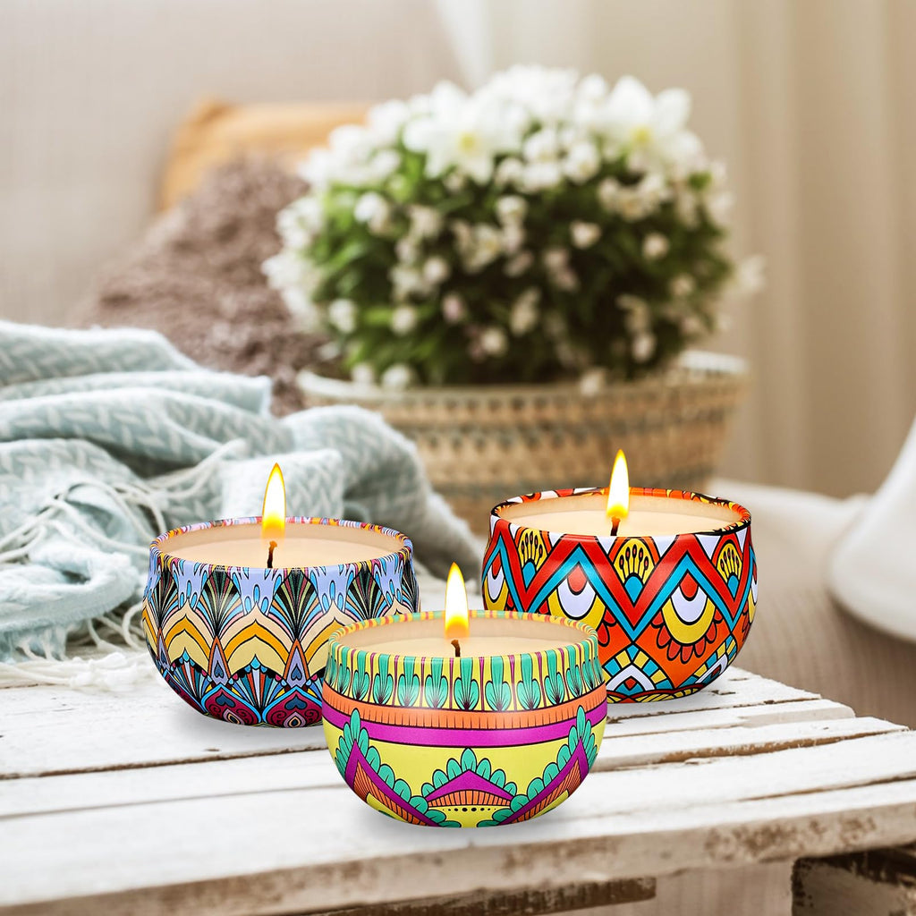 24 Pk 2.5oz Soy Wax Aromatherapy Tin Candles Boho Relaxation Gifts